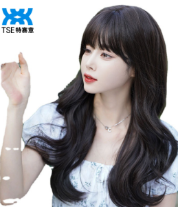 TSE long curly hair Wig female fashion big wave wigs Black C-0353 62CM