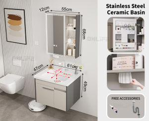 [OKLIFE.]SUS 304 Stainless Steel Bathroom Vanity Set Mirror Cabinet Set Waterproof Bathroom Vanity Cabinet Set