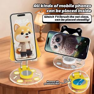 HOTOTO 360° Rotatable Animal Phone Stand Foldable Acrylic Phone Bracket Universal Portable Cell Phone Holder Desktop Use