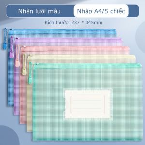5 Cái Túi Tập Tin Túi Lưới A4 Chống Nước  Dày Tập Tin Dây Kéo Túi Thông Tin Túi Biên Nhận Túi Văn Phòng-HAUSE