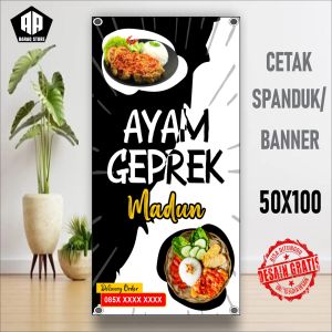 Cetak Banner Cetak Spanduk AYAM GEPREK MADUN UKURAN 50X100 BISA REQUEST
