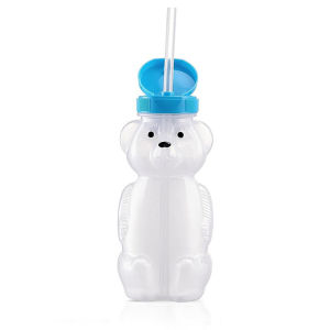 230ml Bear Straw Cup With Flexible Straw Bear Juice Bottle Reusable Kids Cartoon Party Cups 8 Oz Sippy Bottles