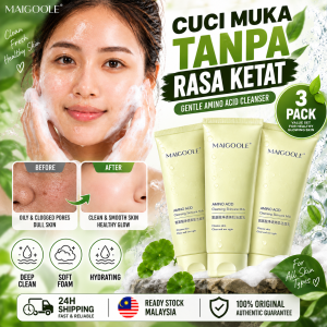 [Ready Stock]MAIGOOLE Amino Acid Facial Cleanser 120g×3 | Gentle Foaming Face Wash for Oily & Sensitive Skin | Deep Cleaning Oil Control Blackhead & Acne Removal | Hydrating Non-Drying with Centella Extract