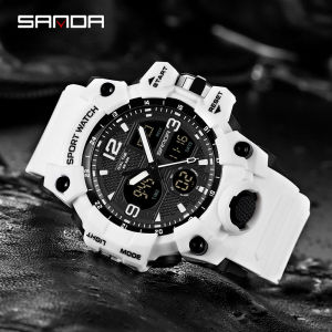 SANDAนาฬิกาผู้ชายสีดำนาฬิกากีฬาLED Digital 50Mนาฬิกากันน้ำลายพรางS Shockนาฬิกาผู้ชายChronograph Dualนาฬิกาปลุกแสดงผลหน้าจอนาฬิกาข้อมือ