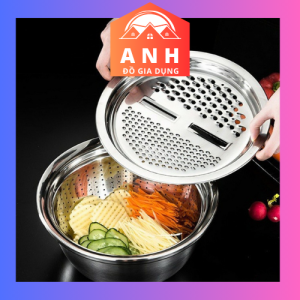 Bộ Rổ Nạo Rau Củ 3 Món - Rổ Nạo Rau Củ Kiêm Rổ Chậu Inox Cao Cấp Đa Năng Tiện Lợi - Thiết Kế Hiện Đại