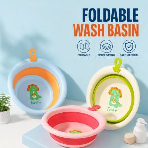 Cute Cartoon Foldable Baby Wash Basin Kids Face Foot Washing Bin BPA Free Non Toxic Thickened Collapsible Tub