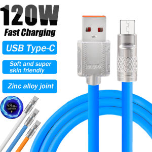 120W 6A Super Fast Charge Cable Silicone Type-C Charger Data Cable USB Zinc  Alloy Bold Data Line 1-2m USB Cable for Xiaomi Huawei Samsung