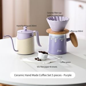 BINCOO Coffee Dripper Set Pour-Over Coffee Set Home Ceramic Filter Sharing Pot with Manual Grinder Complete Set