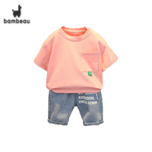 bambeau baby boy summer Short sleeves shorts + denim shorts Clothing sets fashion korea style baby suits