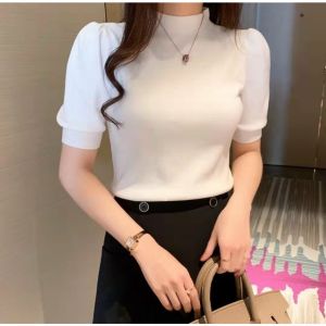 Croptop tay ngắn thun gân CỔ LỌ CAO TAY PHỒNG ÁO THUN GÂN CỔ LỌ TAY LỞ ĐỦ MÀU