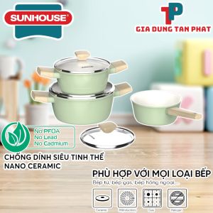 Bộ nồi phủ sứ Nano đáy từ Sunhouse Healthy SHG7979MT1 có chống dính - dùng với mọi loại bếp