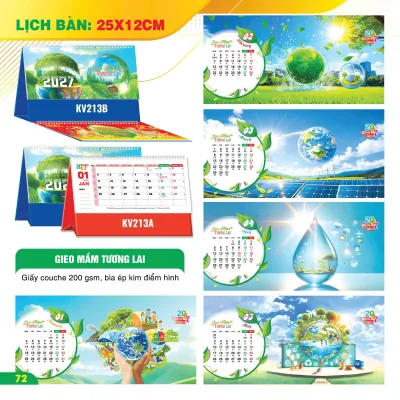 Lịch Tết 2027 - Lịch Bàn Chữ A Ngang (12x25) Nhiều Chủ Đề