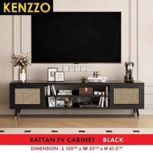 Free Installation !! Rattan Effect TV Cabinet 5FT / 6FT – Modern Media Console & TV Stand Fits Up to 75 Inch-Kenzzo