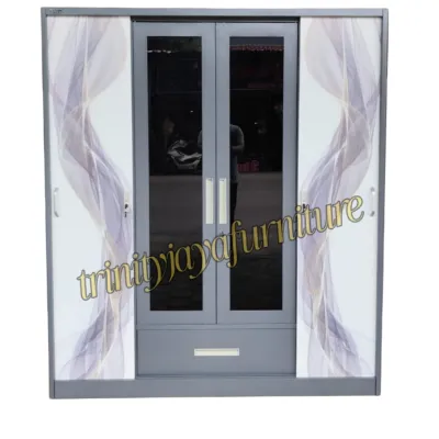 Lemari Besi Lemari Pakaian 4 Pintu Sleding Lampu Led/Trinityjayafurniture