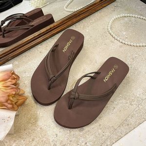 [Free Shipping] Double-Strap Wedge Heel Platform Flip-Flops For Women Suitable For Outdoor Wear In Summer Beach And Seaside With Anti-Slip And Odor-Resistant Features