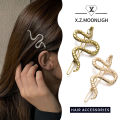 【X.Z.MOONLIGH】2024 Trend Unusual Metal Golden Silvey Brown Snake Shaped Hairpin Women Hair Clip Party Hair Decoration. 