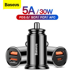 Baseus 5V / 5A Bộ sạc USB kép trên ô tô Sạc nhanh 4.0 QC4.0 QC3.0 QC SCP PD Loại C Bộ sạc USB ô tô nhanh 30W cho iPhone Điện thoại di động Xiaomi