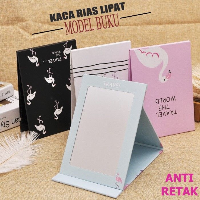 Cermin Makeup Unik Anak Sekolah Kampus Kekinian - Cermin Segi Empat 18 x 13 Cm - Cocok Untuk Disatukan Dengan Buku Buku - Cermin Lady Makeup Import