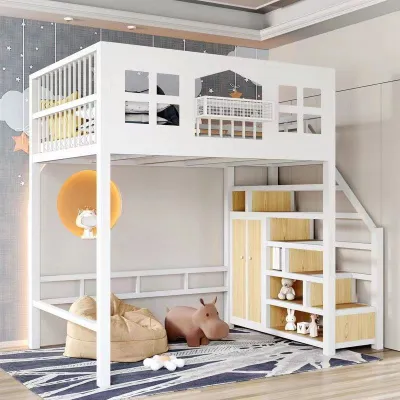 New wrought iron elevated sheets upper bed small apartment space-saving bed under-bed table loft compound childrens attic bed
