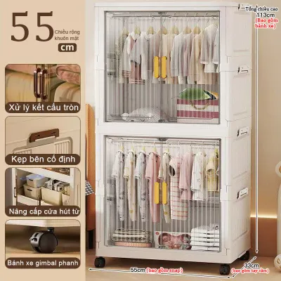 Tủ Treo Quần Áo Để Đồ Cho BéTủ quần áo gấp gọn đa năngTủ Nhựa 2 Cửa Trong SuốtCó bánh Xe Xoay 360 Độ Tiện Lợi