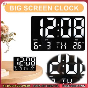 Winnereco Digital Alarm Clock Electronic Wall Clock Large Number Display Boarderless Wall-mounted Clock Temperature/Date Display 4 Gear Dimmable for Home Office