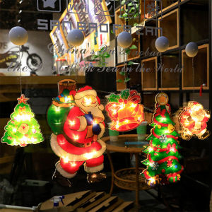 LED Santa Claus Suction Cup Light Battery Light Christmas Lantern Bell Elk Window Arrangement Holiday Decoration