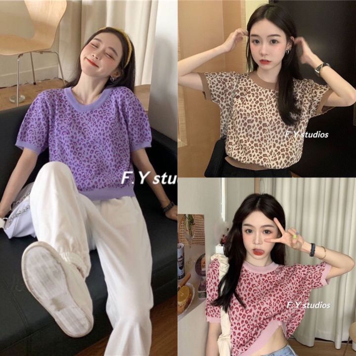 𝙁.𝙔 𝙨𝙩𝙪𝙙𝙞𝙤𝙨 🌸(พร้อมส่ง‼️)🌸เสื้อไหมพรม เสื้อไหมพรมแขนสั้น ลายเสือ เสื้อ ...