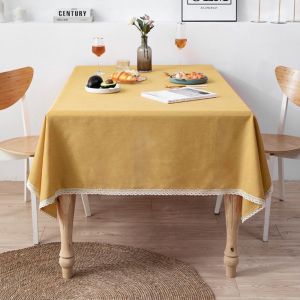 Khăn Trải Bàn Vải Cotton Màu Vàng Cao Cấp Công Nghệ Phủ TPU Chống Thấm Dầu Chống Thấm Nước - 0050