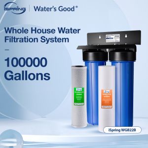 iSpring WGB22B 2-Stage Whole House Water Filtration System Fine Sediment and Carbon Block Filters Removes 99% of Chlorine