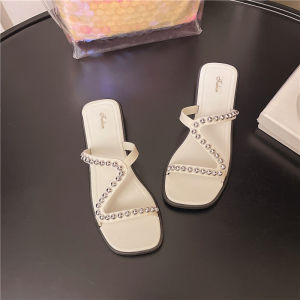 [Free Shipping] 2026 New Summer Silver Pearl Elegant Fashionable Versatile Womens Slippers for Home and Outdoor Wear with Skirts