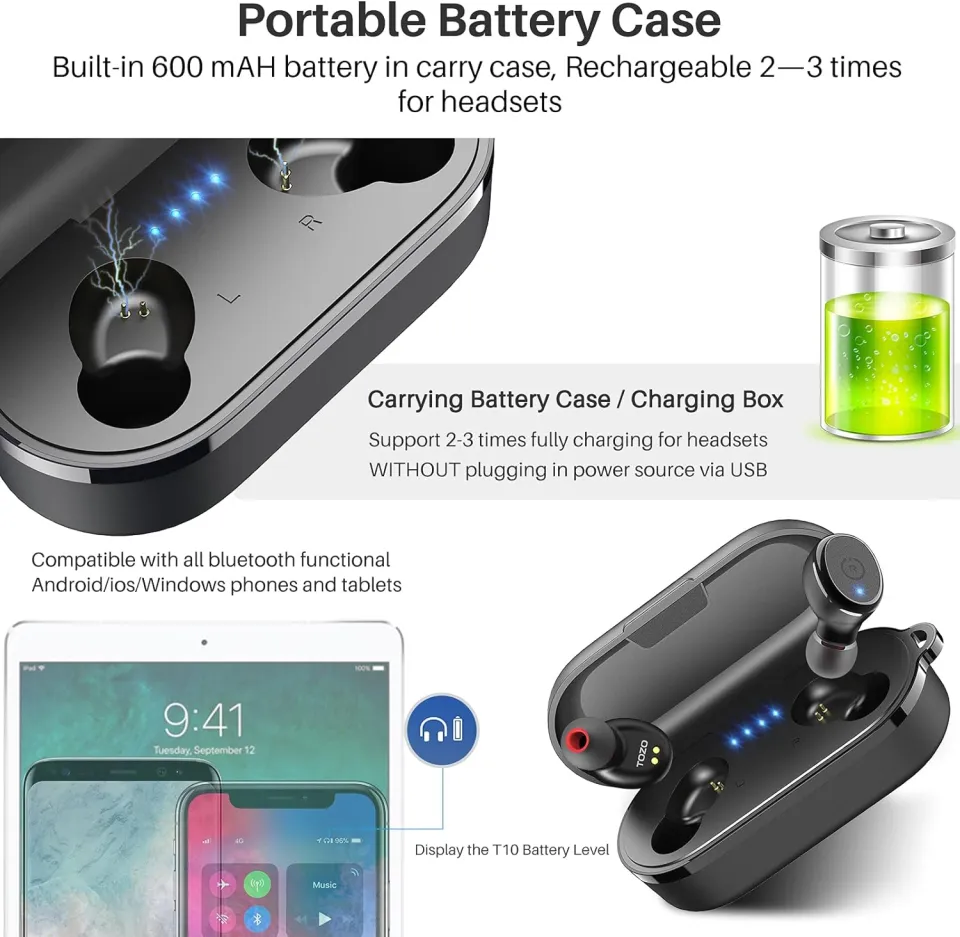 TOZO T10 Wireless Earbuds with Charging Case IPX8 Waterproof