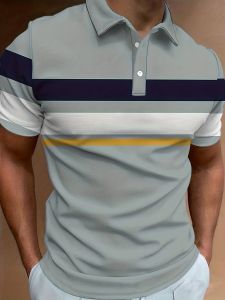 Jeans Fritz Blue White Horizontal Stripe Printed Polo Shirt For Men Short Sleeve Regular Fit Breathable Casual Summer Top COD Fast Delivery