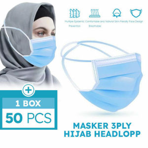 Masker Headloop Hijab 3 Ply 3Ply Face Mask anti Virus isi 50 Pcs