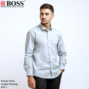 BOSS Kemeja Polos Pria Lengan Panjang Slim Fit Abu 1