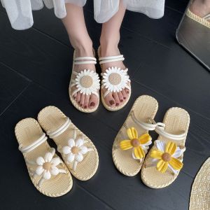 UREAN Thiết kế dệt Dép bệt nữ Chống trượt Thường ngày Dép hoa mùa hè Chống mài mòn Hàng ngày Dép xỏ ngón đi biển Trang phục dạo phố