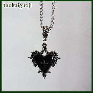 tuokaiguoji Gothic Death Cross Necklace For Women Man Fashion Witch Jewelry Accessories Gift Thorn Rose Red Heart Pendant Choker New