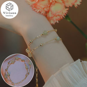 Viviann Original Hetian Jade Bracelet Hetian Jade Bracelet For Women Girls Amulet Jewelry Mothers Day Gifts Gold Wrist Ladies Wear Jewelry Retro Beaded Bracelets Anniversary Birthday Gift