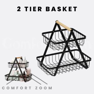 2 Tier Metal Countertop Fruit Basket / Kitchen Organizer Storage