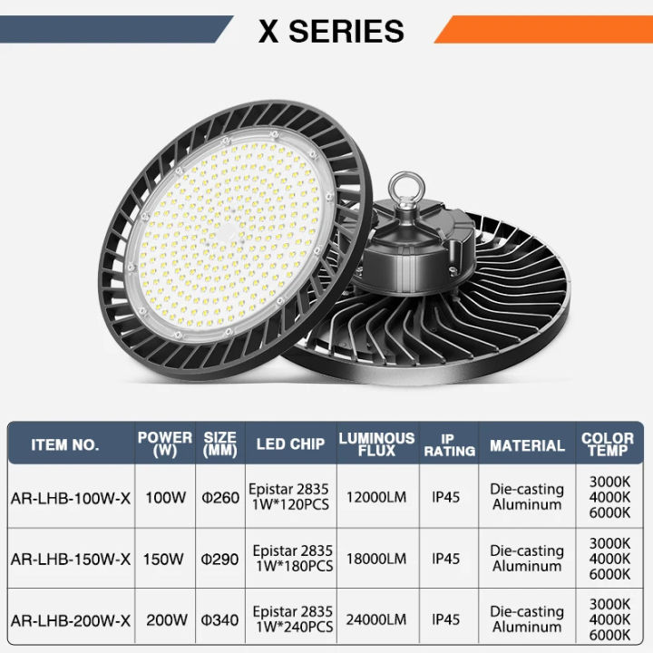 Lámpara LED industrial High Bay Ufo de 200 W, blanca fría