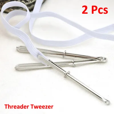 2pcs Stainless Steel Garment Clips Sewing DIY Tools Elastic Band Tape Punch Cross Stitch Threader Wear Rope Elastic Clamp
