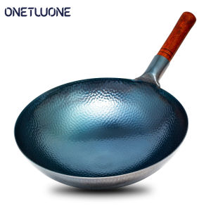 Onetwone Chinese Traditional wok Seasoned woks Stir-Fry Pans Handmade Iron Wok Gas cooker Un-coated Household Cooking pot Fish scale pattern Woks