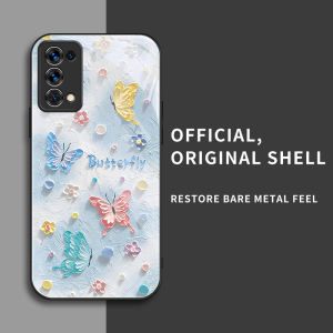 สำหรับ Oppo Reno5 5G เคสศัพท์ป้องกันการตกแบบวาดภาพสีน้ำมันผีเสื้อ บุคลิกภาพทันสมัย