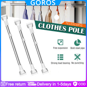 【In stock】 Stainless steel telescopic clothes drying rod retractable shower curtain rod no punching shower curtain rod simple support rod shower curtain rod clothes rack