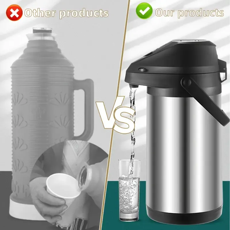 Press-type Airpot Water Coffee Dispenser with Pump Stainless Steel Thermos  Pot Kettle Vacuum Thermal Flask Container Keep Cold and Hot Water 