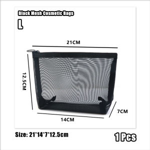 S/M/L 3Pcs Black Mesh Cosmetic Bags/Portable Travel Storage Pouch / Cosmetic Pencil Organizer Bag
