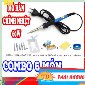 GIÁ SỈ Combo Máy Hàn Chỉnh Nhiệt 60w 5 mũi hàn nhựa thông chì hàn gác mỏ hàn MINI bọt biển (tùy chọn)