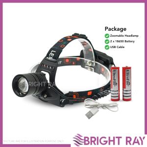 T80 Head lamp With Zoom Rechargeable Battery Adjustable Head Torch Lampu Suluh for Camping Hiking Fishing Headlight
