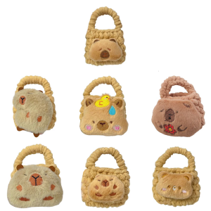 Mini Capybara Keychain Holder Bag Soft Furry Earphone Case Cute Knitting Bear Designs Storage Bags for Kids and Teens