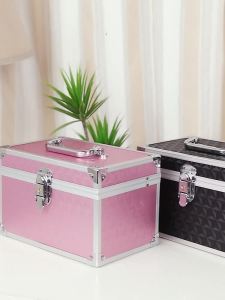 Handheld portable home travel mirror makeup case large capacity nail art embroidery makeup with lock storage box makeup box