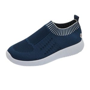 Free Shipping Spring New Collection: Plus-Size Casual Sneakers For Women Featuring A Round Toe Flat Sole Knitted Mesh Upper And A Shallow Opening